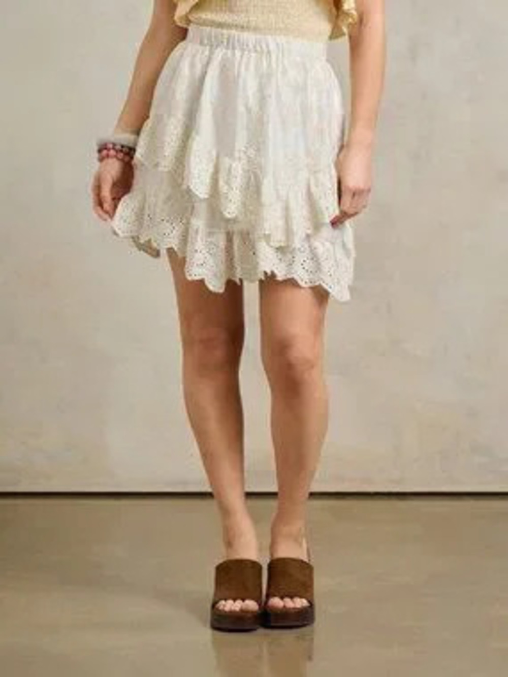 ZARA Boho Women's Tiered Eyelet Lace Floral Embroidered Ruffle mini skirt
